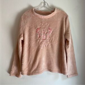 Disney 100 Minnie Mouse Cozy Pink Sleepwear Fuzzy Pajama Top Woman’s Size Large